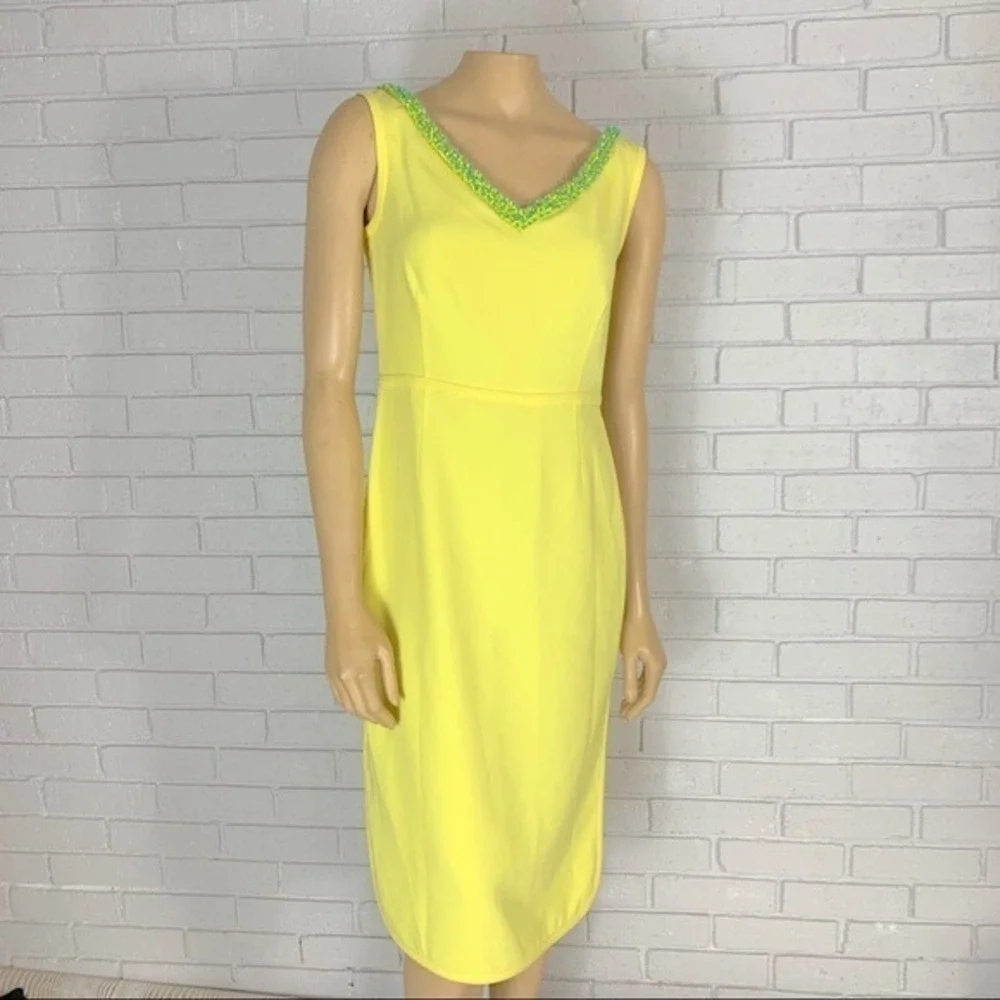 Tory Burch Yellow Portia Beaded V-Neck Sleeveless Sheath Dress NWT Sz 4